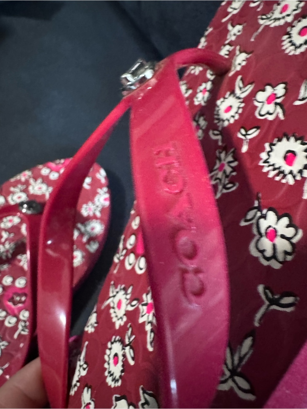 Coach Women's Red Floral Flip Flop Sandals - Picture 3 of 5